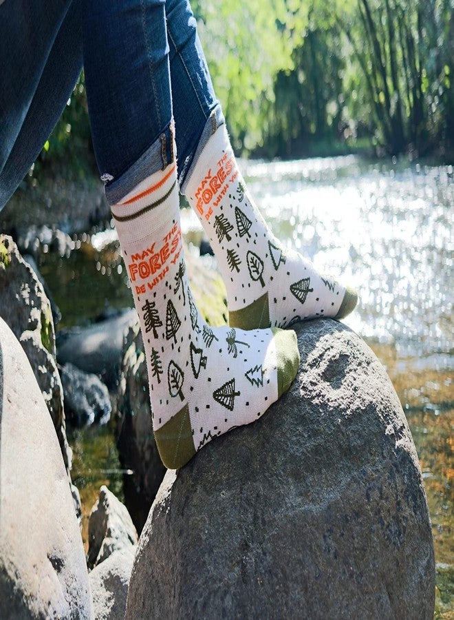 FUNATIC May The Forest Be With You Novelty Crew Socks | Rainforest Earth Day Gift Camp Apparel with 4th Saying for Men Women | Best Save Nature Month Preservation Lover Present | Pine Tree Planet Love - Image 5